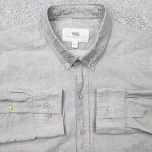 WRK Shirt Mens Large Gray Geometric 100% Cotton Long Sleeve Button Down
